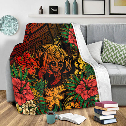 Hawaii Premium Blanket Tribal Polynesia Sea Turtle Design Pacific Dream