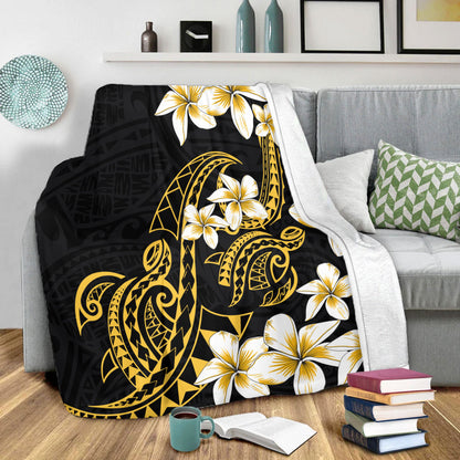 Hawaii Premium Blanket Polynesian Tribal Tattoo Plumeria Flower