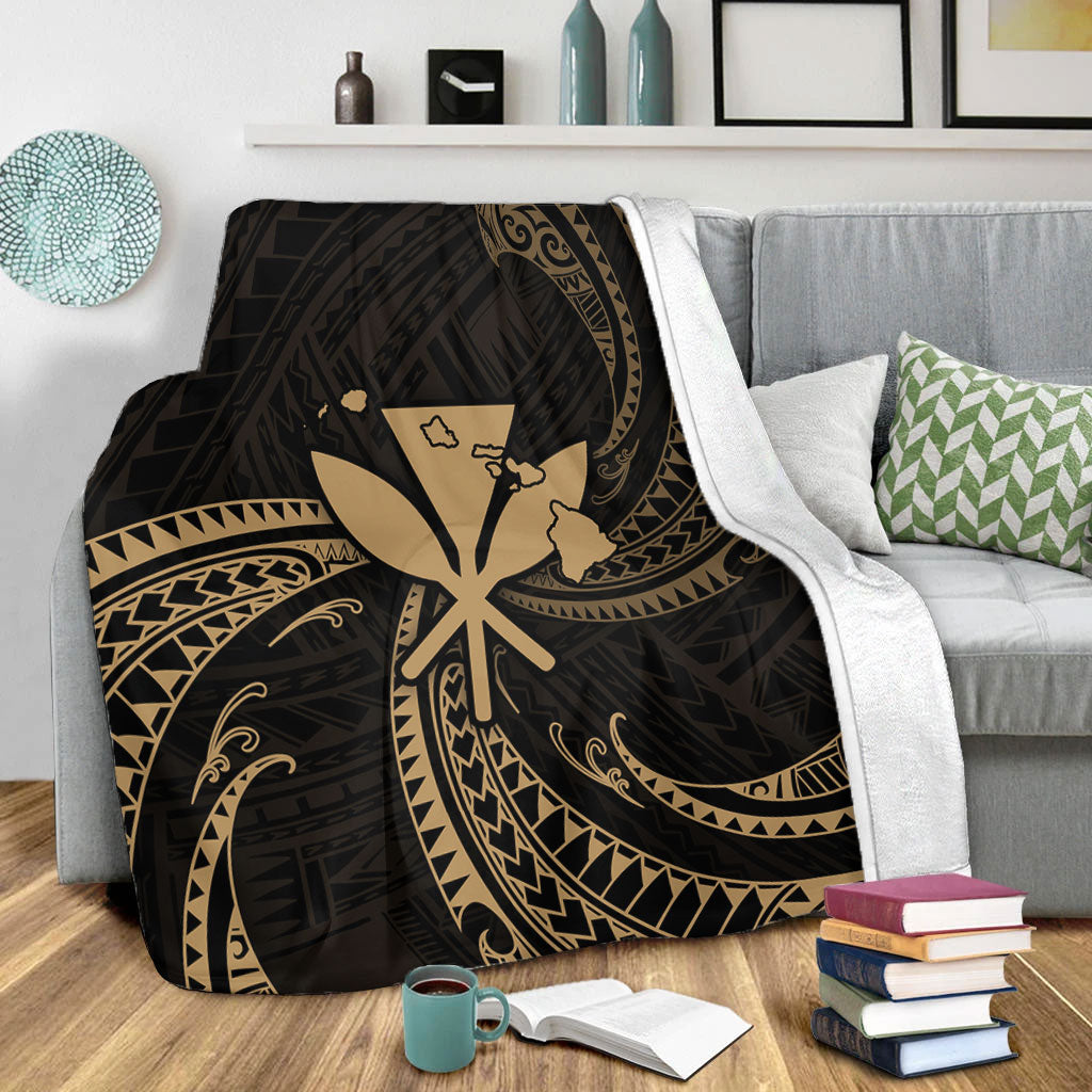 Hawaii Premium Blanket Kanaka Map Tribal Wave