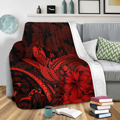 Hawaii Premium Blanket Turtle Polynesian With Hibiscus Flower