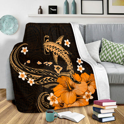 Hawaii Premium Blanket Kanaka Map And Shark Tribal Tattoo