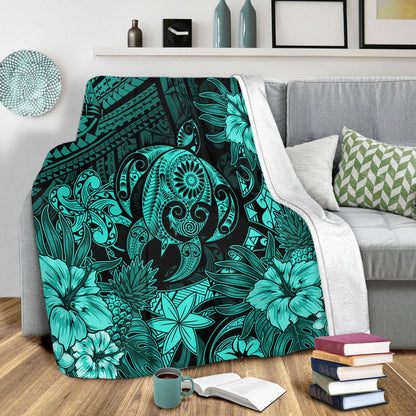 Hawaii Premium Blanket Tribal Polynesia Sea Turtle Design Pacific Dream