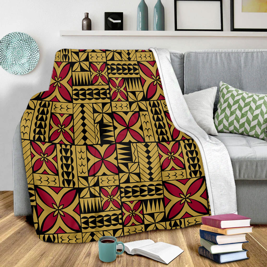 Samoa Premium Blanket Siapo Design Tribal Pattern Yellow