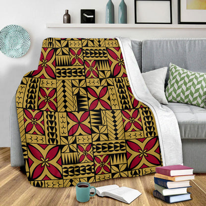 Samoa Premium Blanket Siapo Design Tribal Pattern Yellow