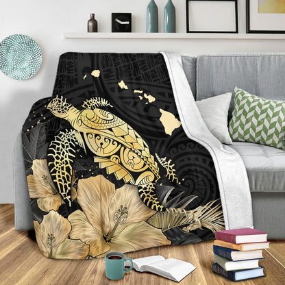 Hawaii Premium Blanket Turtle Hibiscus Gold