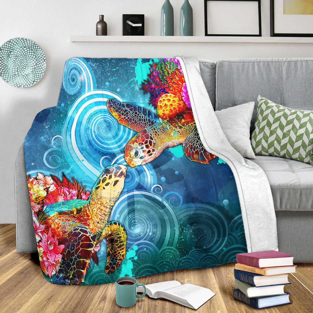 Hawaii Premium Blanket Turtle Kiss Ocean Galaxy