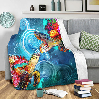 Hawaii Premium Blanket Turtle Kiss Ocean Galaxy