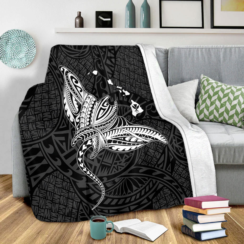 Hawaii Premium Blanket Hawaiian Map Polynesian Tribal Ray Tattoo