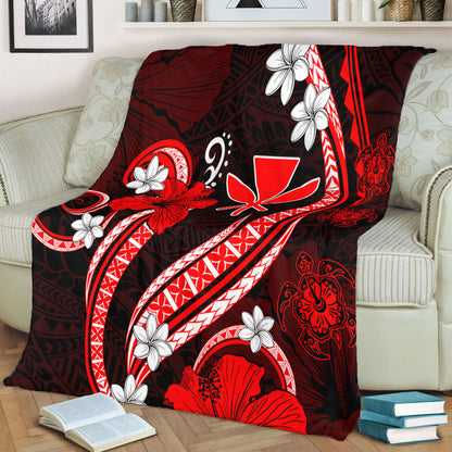 Hawaii Premium Blanket Kanaka Maoli Hibiscus Turtle Ocean Pacific Red Style