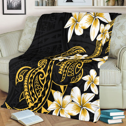 Hawaii Premium Blanket Polynesian Tribal Tattoo Plumeria Flower