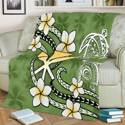 Hawaii Premium Blanket Kanaka And Turtle Map Plumeria Polynesia