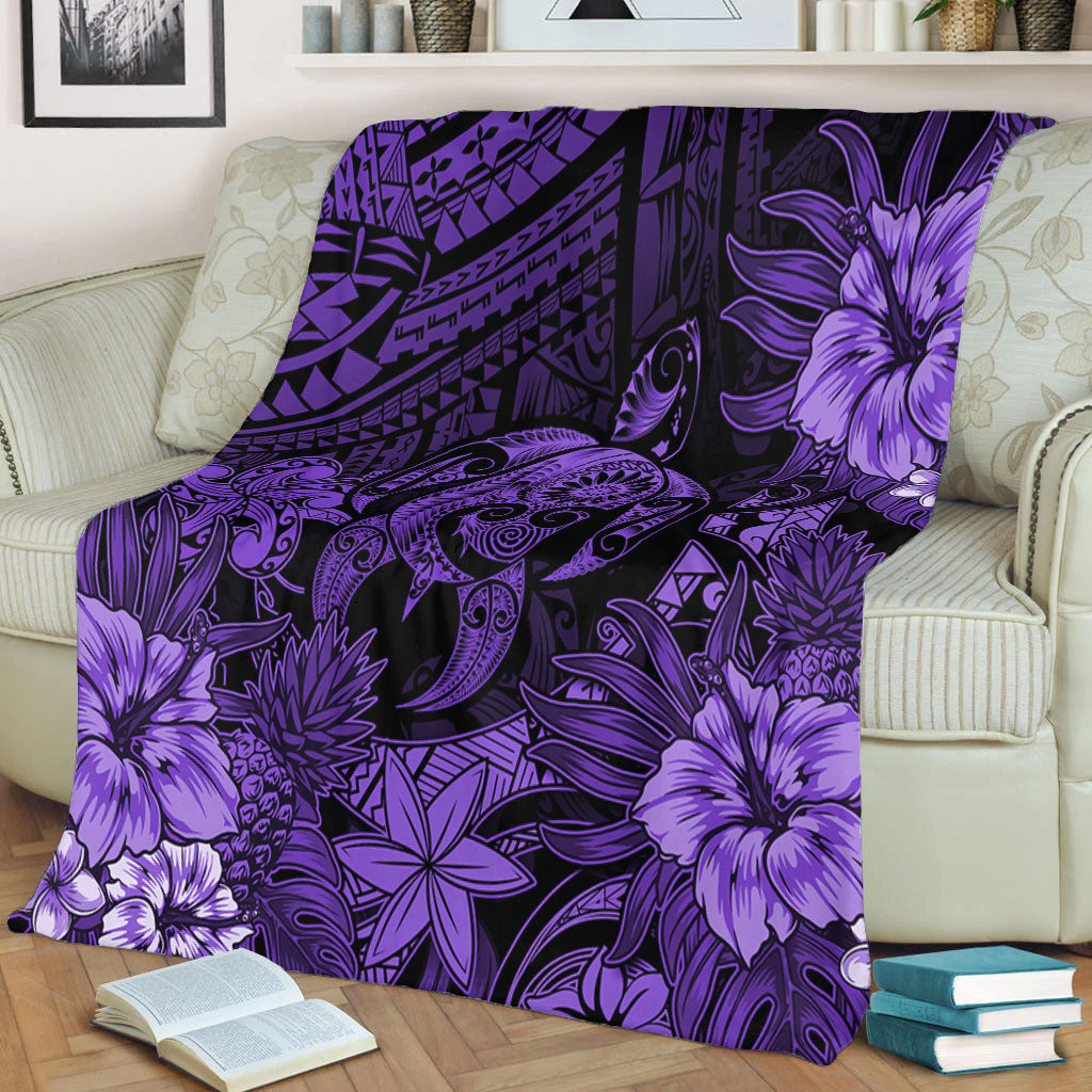 Hawaii Premium Blanket Tribal Polynesia Sea Turtle Design Pacific Dream