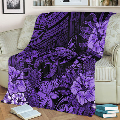 Hawaii Premium Blanket Tribal Polynesia Sea Turtle Design Pacific Dream