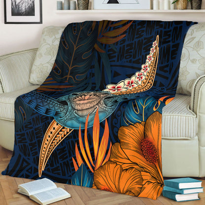 Hawaii Premium Blanket Turtle Design With Hibiscus Tropical Style