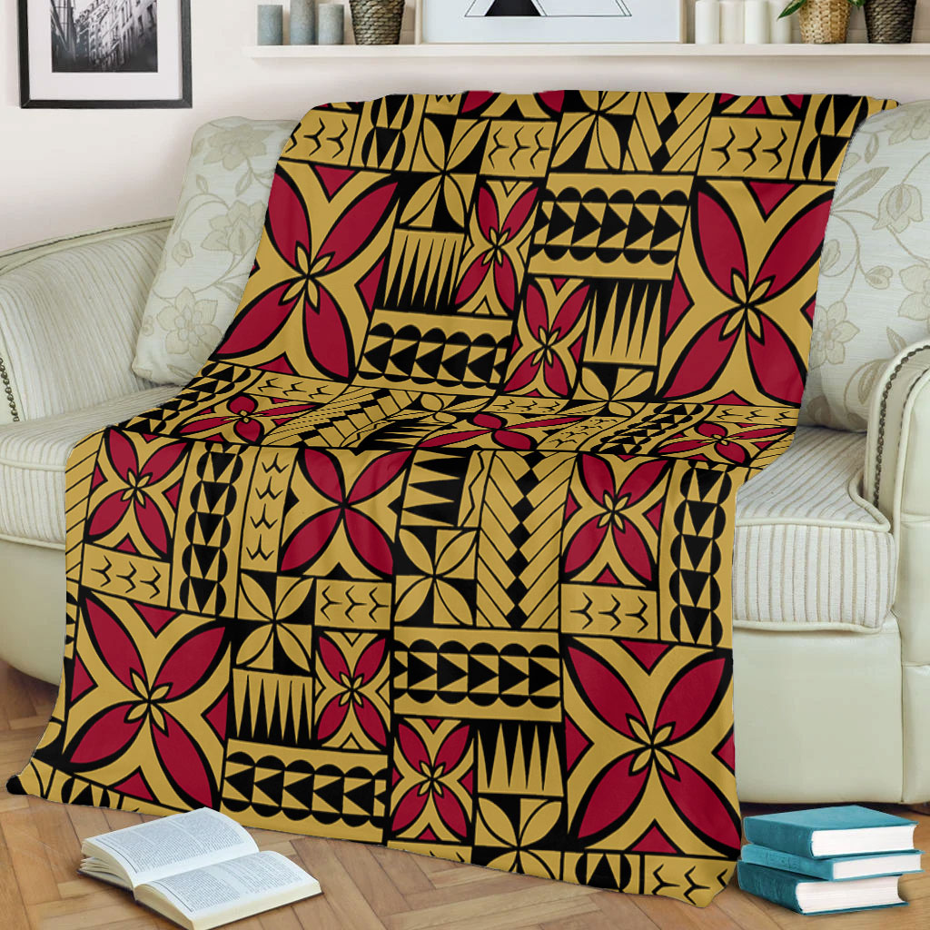 Samoa Premium Blanket Siapo Design Tribal Pattern Yellow