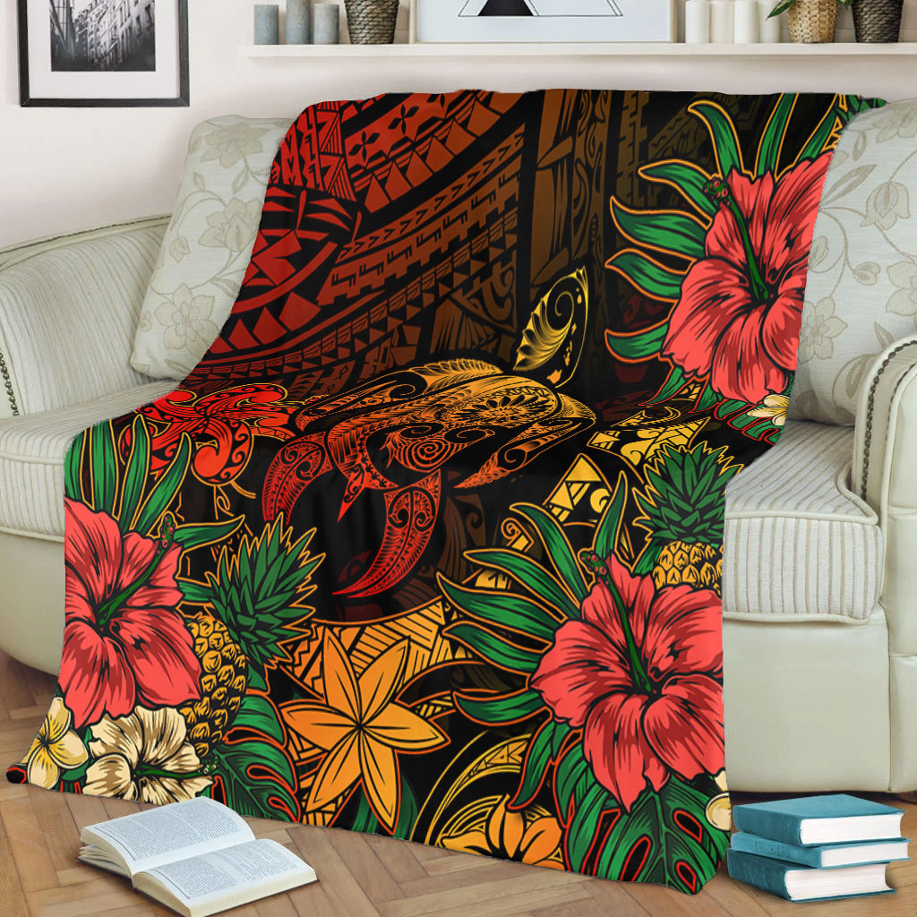 Hawaii Premium Blanket Tribal Polynesia Sea Turtle Design Pacific Dream