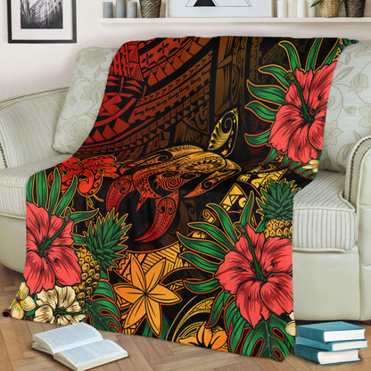 Hawaii Premium Blanket Tribal Polynesia Sea Turtle Design Pacific Dream