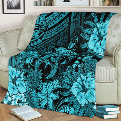 Hawaii Premium Blanket Tribal Polynesia Sea Turtle Design Pacific Dream