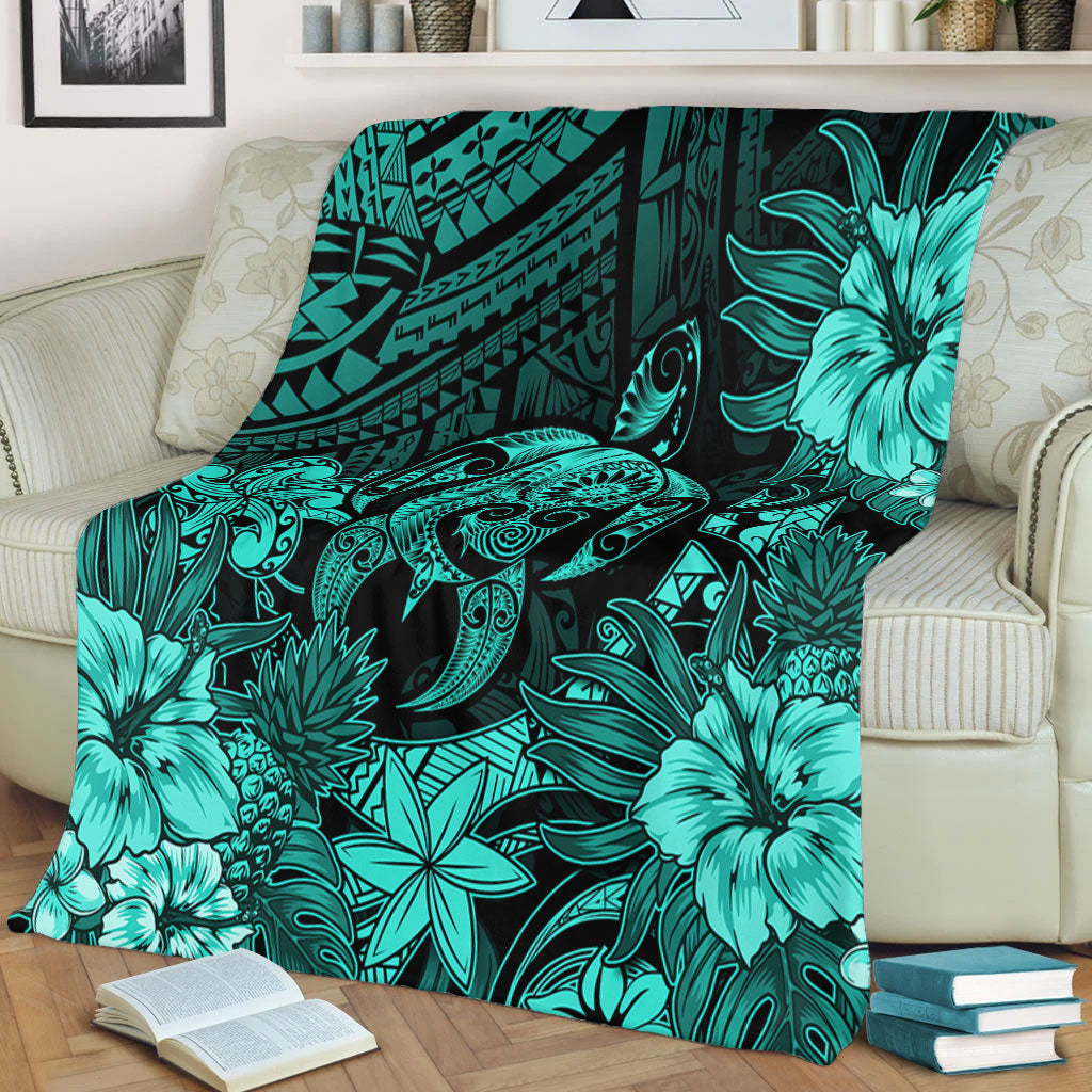 Hawaii Premium Blanket Tribal Polynesia Sea Turtle Design Pacific Dream