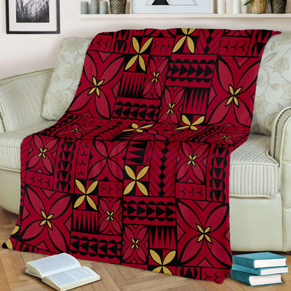 Samoa Premium Blanket Siapo Design Tribal Pattern Red