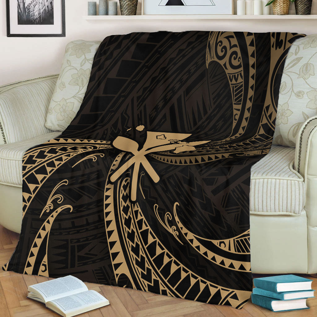 Hawaii Premium Blanket Kanaka Map Tribal Wave