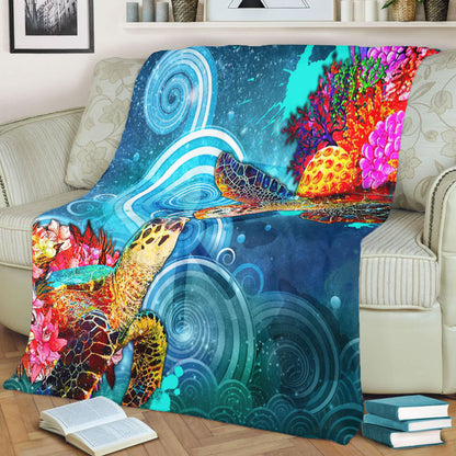 Hawaii Premium Blanket Turtle Kiss Ocean Galaxy