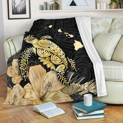 Hawaii Premium Blanket Turtle Hibiscus Gold