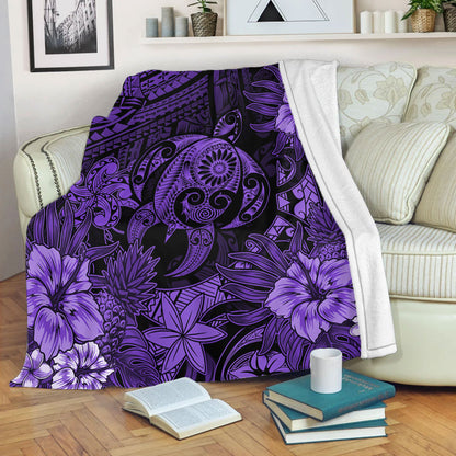 Hawaii Premium Blanket Tribal Polynesia Sea Turtle Design Pacific Dream