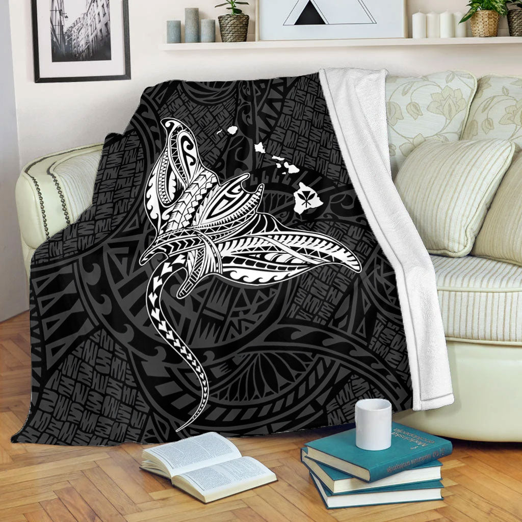 Hawaii Premium Blanket Hawaiian Map Polynesian Tribal Ray Tattoo