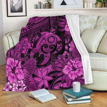 Hawaii Premium Blanket Tribal Polynesia Sea Turtle Design Pacific Dream