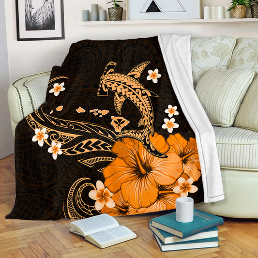 Hawaii Premium Blanket Kanaka Map And Shark Tribal Tattoo