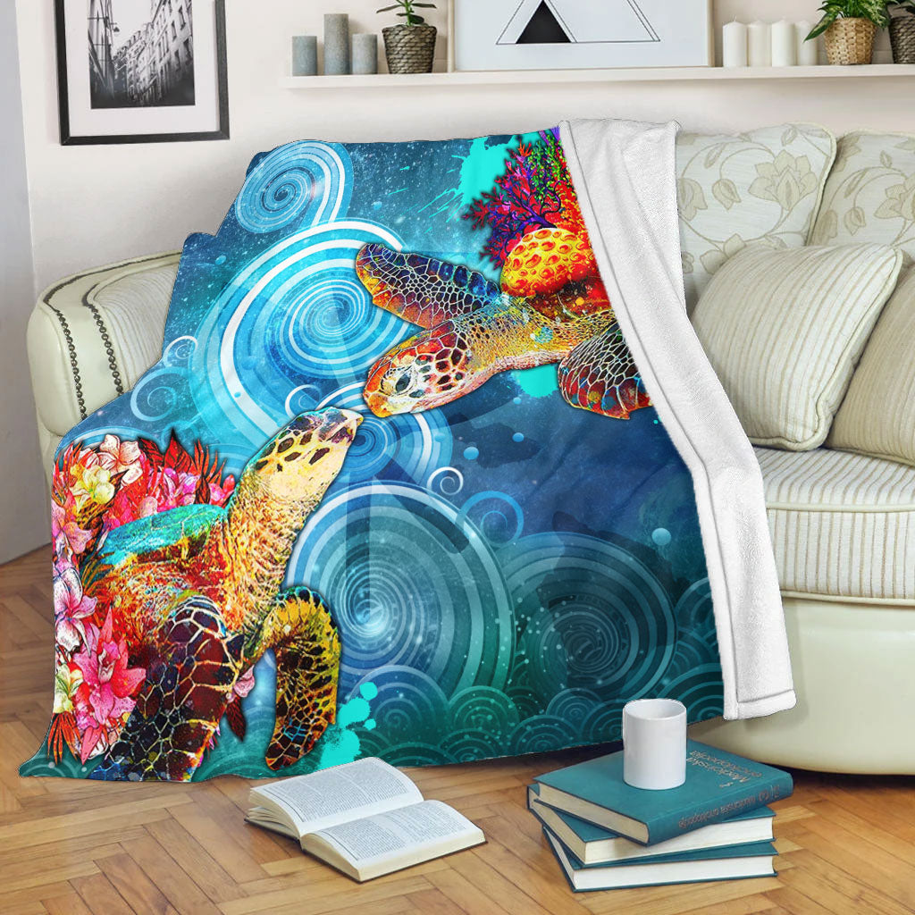 Hawaii Premium Blanket Turtle Kiss Ocean Galaxy