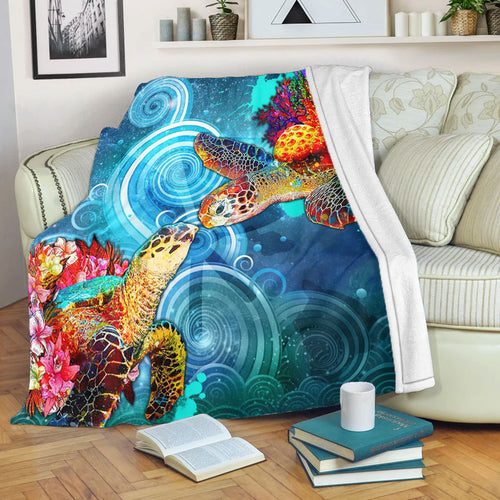 Hawaii Premium Blanket Turtle Kiss Ocean Galaxy