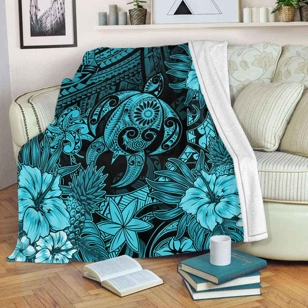 Hawaii Premium Blanket Tribal Polynesia Sea Turtle Design Pacific Dream