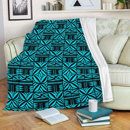 Samoa Premium Blanket Design Stretch Print Fabric Turquoise