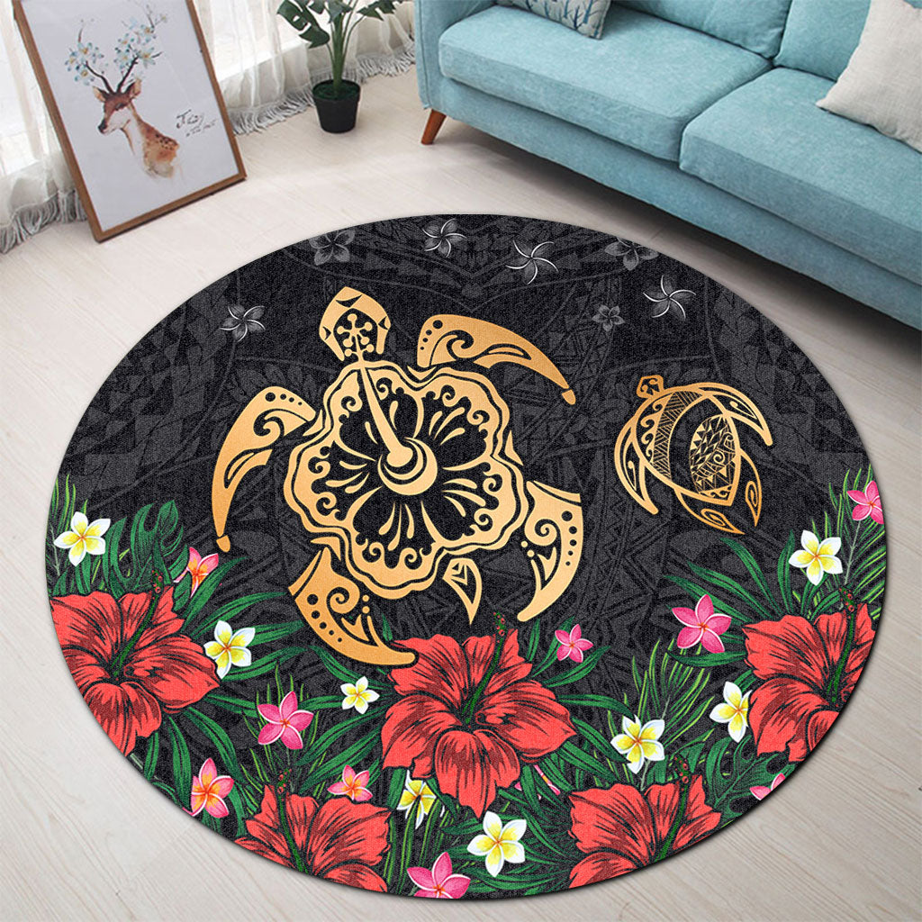 Hawaii Round Rug Polynesian Turtle Tropical Island Tribal Style