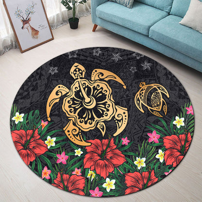 Hawaii Round Rug Polynesian Turtle Tropical Island Tribal Style