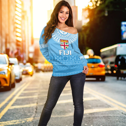 Fiji Off Shoulder Sweatshirt Bula Pattern Classic Style