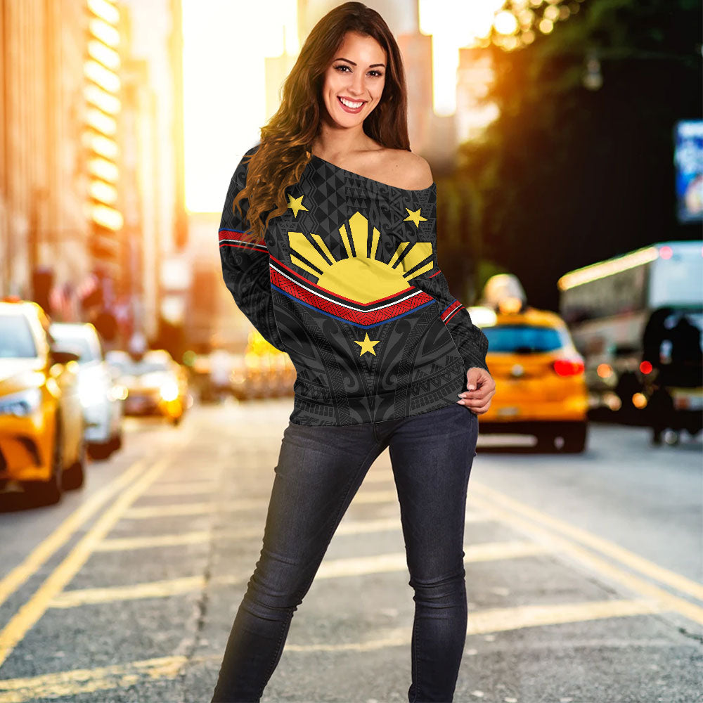 Philippines Filipinos Off Shoulder Sweatshirt Polynesian Inspired Tribal Tattoo