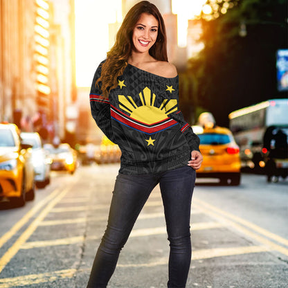 Philippines Filipinos Off Shoulder Sweatshirt Polynesian Inspired Tribal Tattoo