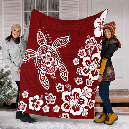 Hawaii Premium Blanket Tribal Hibiscus Flower Graphic Turtle Tatoo
