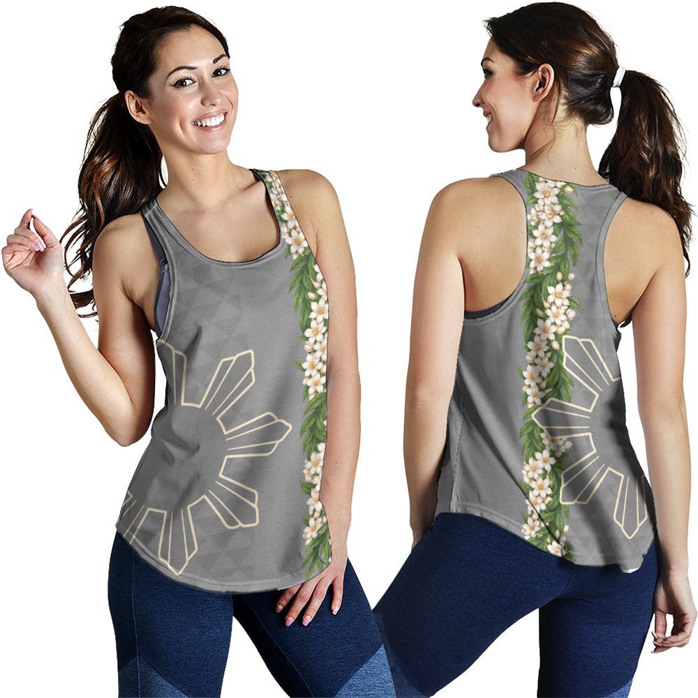Philippines Filipinos Women Tank Sampaguita Flower Sun Pattern Island Style
