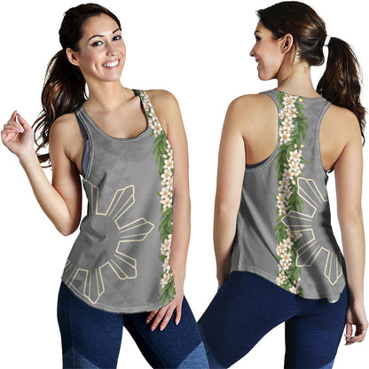 Philippines Filipinos Women Tank Sampaguita Flower Sun Pattern Island Style