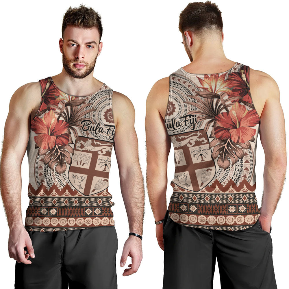 Fiji Tank Top Bula Tribal Print Beige
