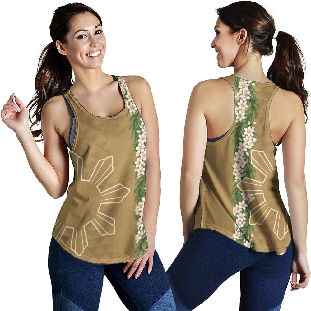 Philippines Filipinos Women Tank Sampaguita Flower Sun Pattern Island Style
