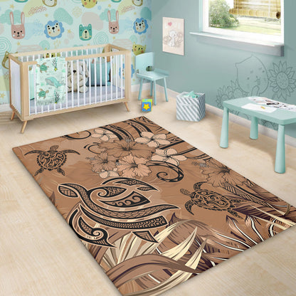 Hawaii Area Rug Polynesian Turtle Tattoo Tropical Elements