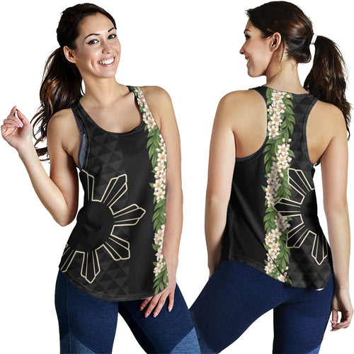 Philippines Filipinos Women Tank Sampaguita Flower Sun Pattern Island Style
