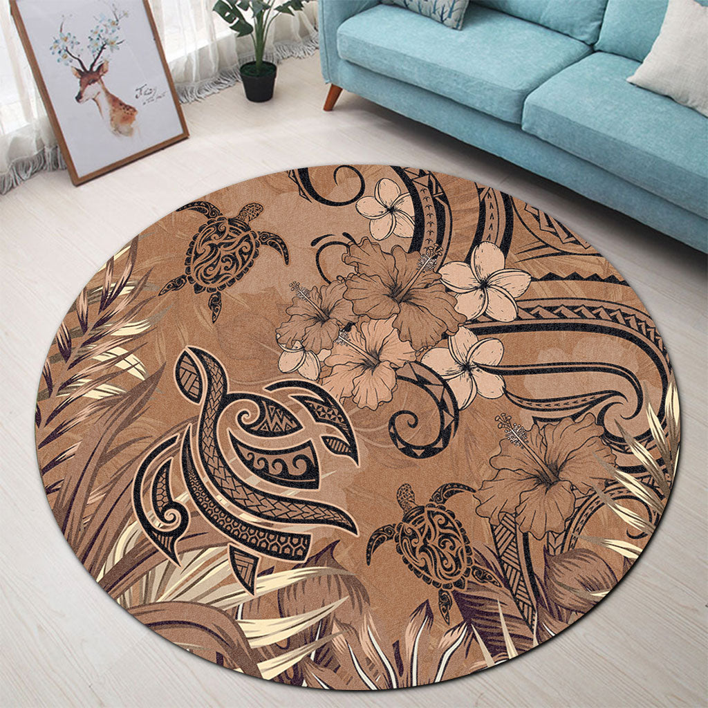 Hawaii Round Rug Polynesian Turtle Tattoo Tropical Elements