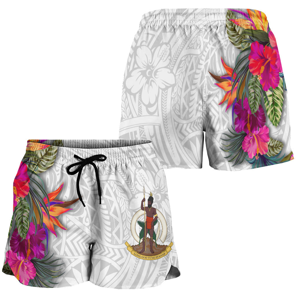 Vanuatu All Over Print Women Shorts Polynesian Hibiscus White Pattern