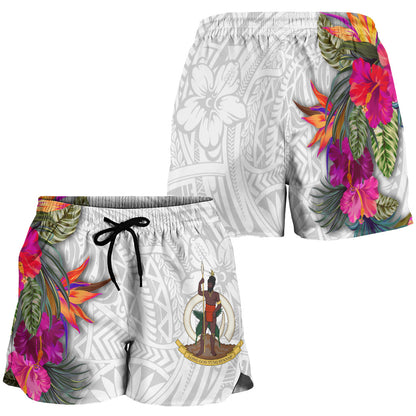 Vanuatu All Over Print Women Shorts Polynesian Hibiscus White Pattern